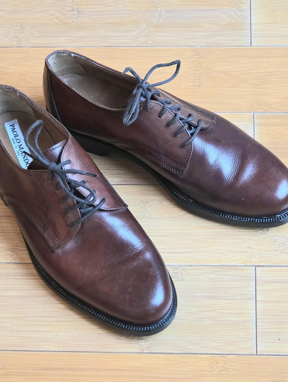 Italian Made Leather Derby Dress Shoes Mens Size 11.5 Plain Toe Lace-Ups